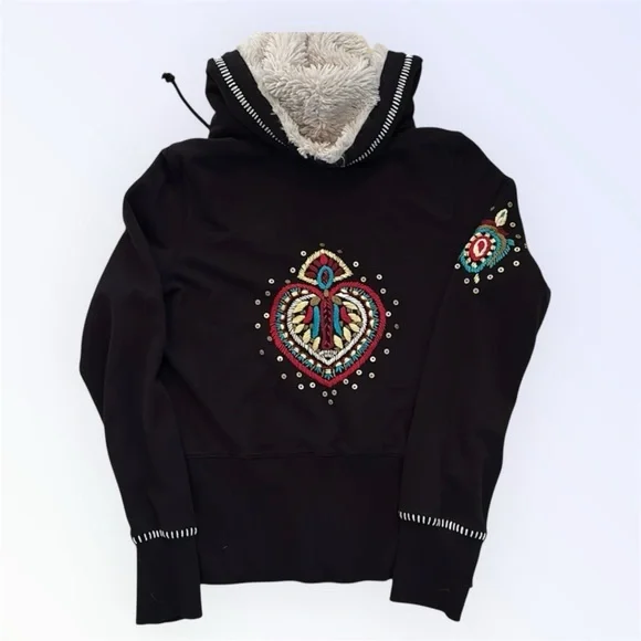 Vintage Y2K SET ‘Twisted Heart’ ♥️ Embroidered Hoodie & Flare Lounge Pants, Med - Picture 5 of 12